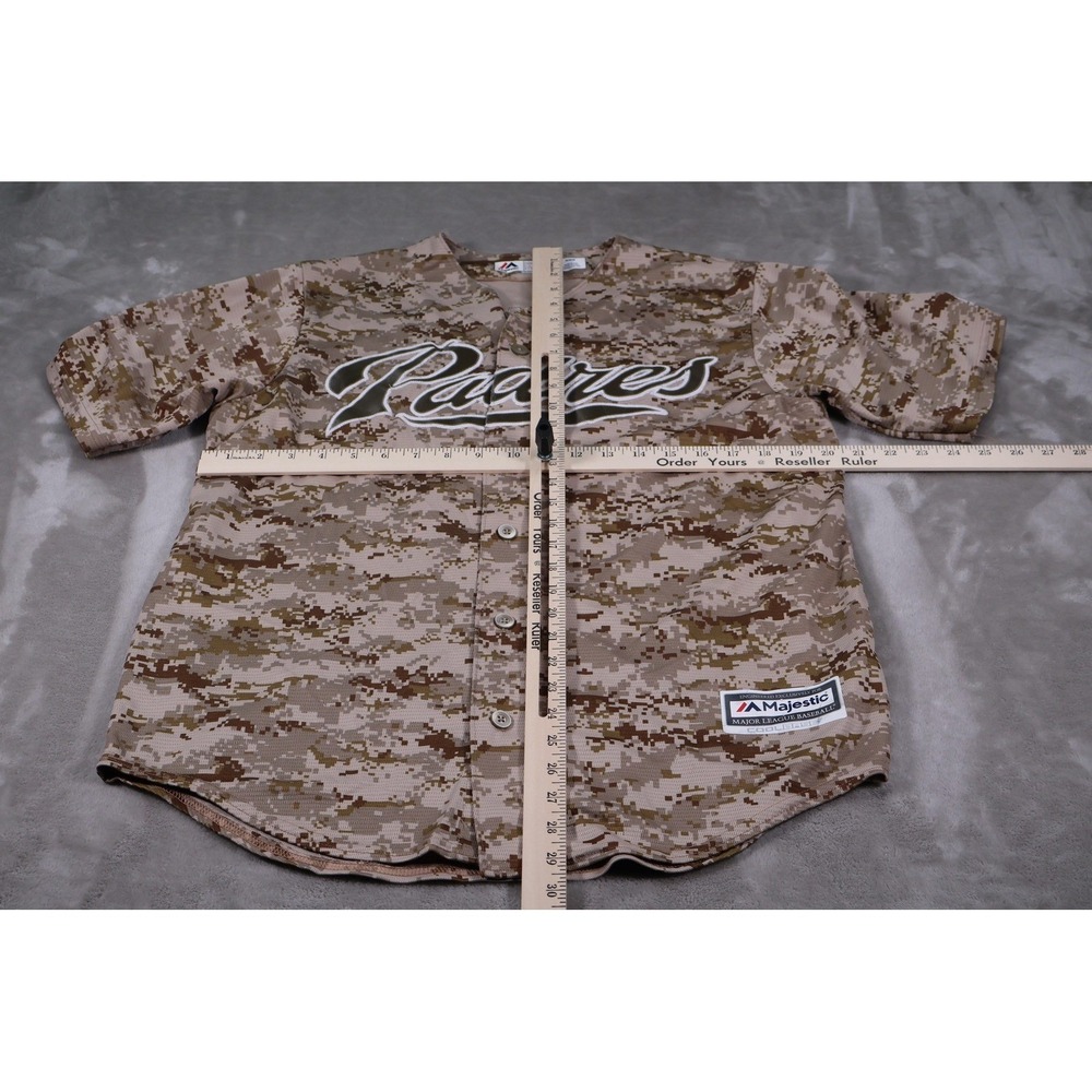 San Diego Padres Jersey Mens M Beige MLB Baseball Majestic Button Front - Picture 6 of 10